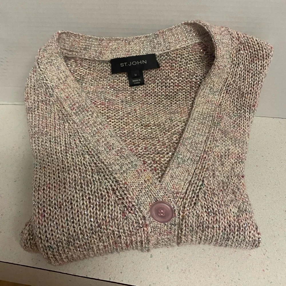 St. John Pink Confetti Knit Chunky Oversized Cardigan